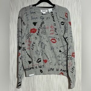 Desigual Gray Sweater with Red and Black Graphics